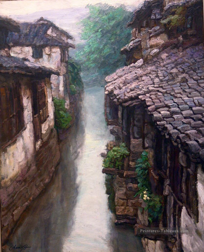 zg053cD146 Ville de Riverside du sud de la Chine Shanshui Paysage chinois Peintures à l'huile
